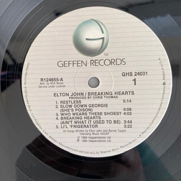 Elton John breaking hearts vinyl LP record 1984 Geffen Records - Picture 5 of 6